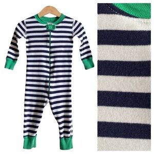 Hanna Andersson Navy Blue White Stripe Print Zip Sleeper Organic Cotton